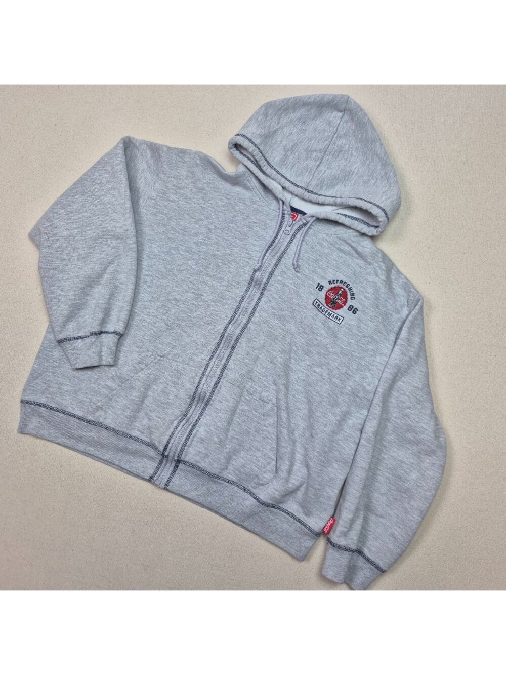 Coca-Cola Classic Logo Gray Full Zip Long Sleeve Hoodie Sz XL 90's VINTAGE